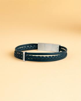 Preview: Dreifaches blaues italienisches Nappalederarmband mit versilberter Oberfläche - Ter Blue
